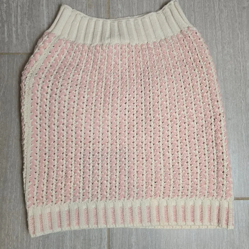 CHANEL cream & pink cotton 2018 18P RIBBON KNIT MINI Skirt 34